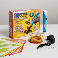 3D-ручка 3DPen с LCD экраном полный набор пластик и трафареты голубой