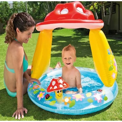 Дитячий надувний басейн Intex 57114 NP Гриб із навісом, розміром 102×89 см, від 1 до 3 років