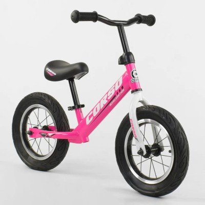 Велобіг (беговел) Corso 63908 надувні колеса, колесо 12, рожевий