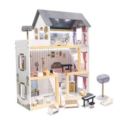 Дерев'яний 3-поверховий будиночок для ляльок з меблями Bambi MD 1770