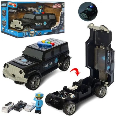 Поліцейська машинка джип-гараж, іграшка з машинками всередині зі світлозвуковими ефектами 30 см Чорний
