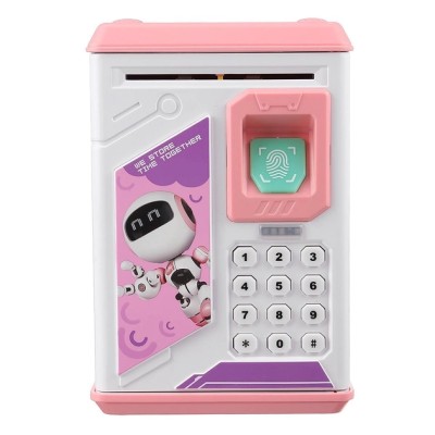 Детская копилка сейф с кодовым замком и отпечатком пальца ROBOT BODYGUARD 906 розовый