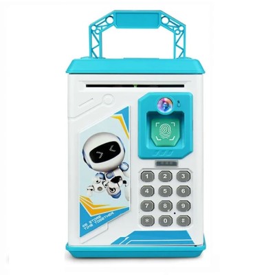 Дитяча скарбничка сейф з кодовим замком, відбитком пальця та сканером обличчя ROBOT BODYGUARD 906R блакитний