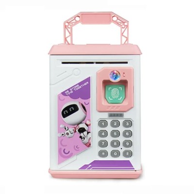Детская копилка сейф с кодовым замком, отпечатком пальца и сканером лица ROBOT BODYGUARD 906R розовый