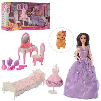 Кукла шарнирная 2768 с мебелью и набором платьев, 2 цвета