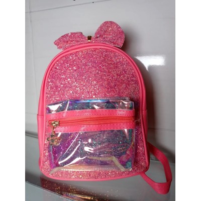Детский рюкзак 22х19х7см розовый в пайетках с бантиком