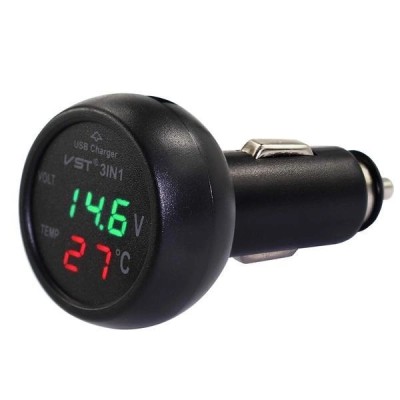 Термометр + вольтметр + USB зарядка в прикурювач 12-24В VST 706