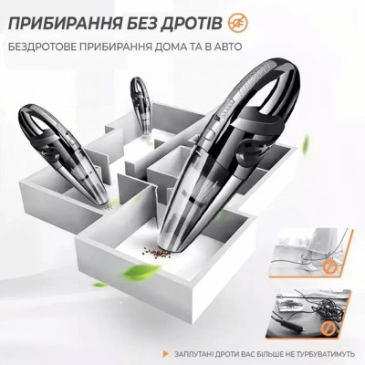 Пылесос аккумуляторный для автомобиля Car vacuum cleaner R-6053 80Вт беспроводной автомобильный с 5 насадками и сумкой
