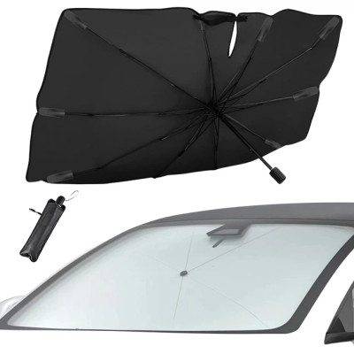 Солнцезащитный шторка-зонтик на лобовое стекло авто с чехлом 135x75см черная