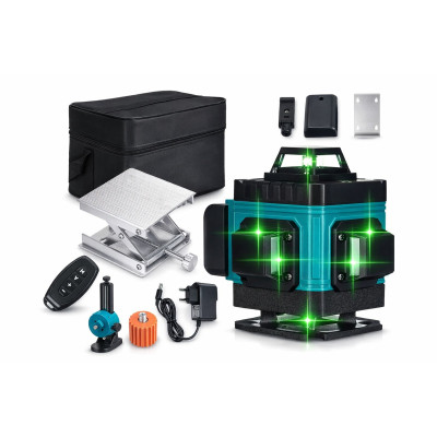 Лазерний рівень нівелір Laser Level 4D 2 акумулятори 16 ліній зелений промінь у сумці синій