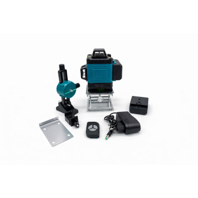 Лазерный уровень нивелир Laser Level 4D 2 аккумулятора 16 линий зеленый луч в кейсе синий