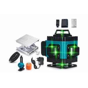 Лазерный уровень нивелир Laser Level 4D 2 аккумулятора 16 линий зеленый луч в кейсе синий