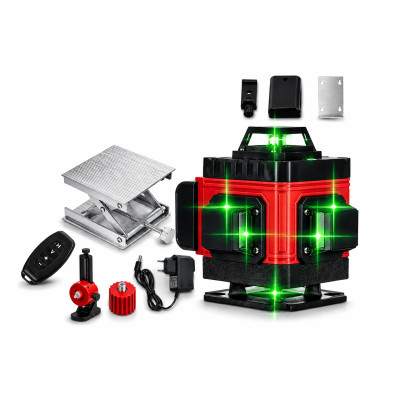 Лазерний рівень нівелір Laser Level 4D 2 акумулятори 16 ліній зелений промінь у кейсі червоний