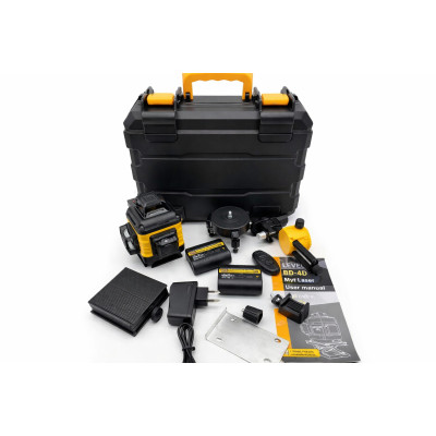 Лазерный уровень нивелир Laser Level 4D 2 аккумулятора 16 линий зеленый луч в кейсе желтый