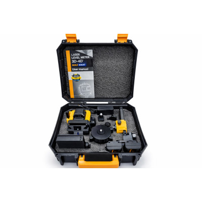 Лазерный уровень нивелир Laser Level 4D 2 аккумулятора 16 линий зеленый луч в кейсе желтый