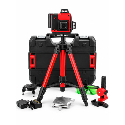 Лазерний рівень нівелір Laser Level Meter 3D-4D 2 акумулятори 16 ліній зелений промінь зі штативом в кейсі червоний