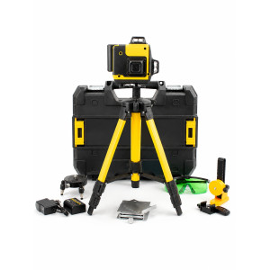 Лазерный уровень нивелир Laser Level Meter 3D-4D 2 аккумулятора 16 линий зеленый луч со штативом в кейсе желтый