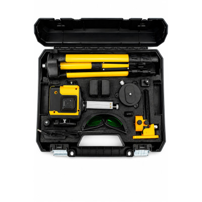 Лазерный уровень нивелир Laser Level Meter 3D-4D 2 аккумулятора 16 линий зеленый луч со штативом в кейсе желтый