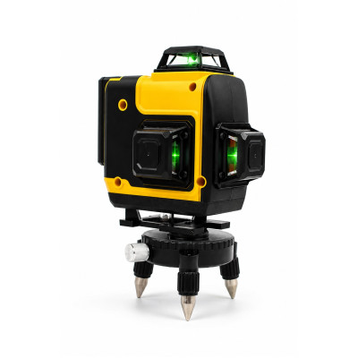 Лазерный уровень нивелир Laser Level Meter 3D-4D 2 аккумулятора 16 линий зеленый луч со штативом в кейсе желтый