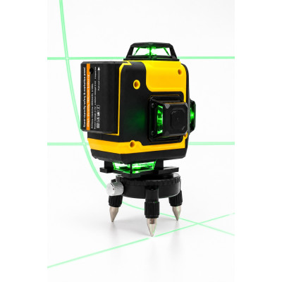 Лазерный уровень нивелир Laser Level Meter 3D-4D 2 аккумулятора 16 линий зеленый луч со штативом в кейсе желтый