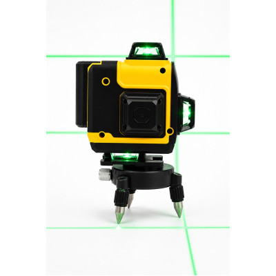 Лазерный уровень нивелир Laser Level Meter 3D-4D 2 аккумулятора 16 линий зеленый луч со штативом в кейсе желтый