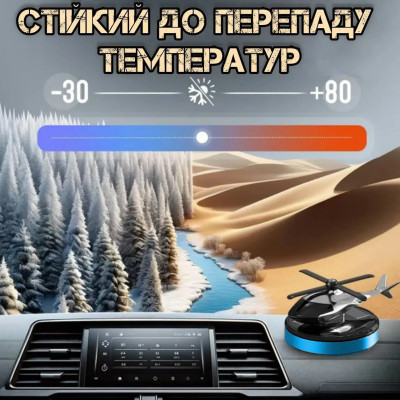 Автомобильный ароматизатор вертолет с раздувом на солнечной панели с жидкостью + многоразовая пропитка океан, серебристый