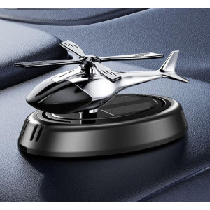 Автомобильный ароматизатор вертолет с раздувом на солнечной панели с жидкостью + многоразовая пропитка океан, серебристый