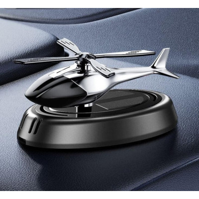 Автомобильный ароматизатор вертолет с раздувом на солнечной панели с жидкостью + многоразовая пропитка океан, серебристый