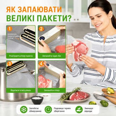 Портативный вакуумный упаковщик для продуктов Vacuum Sealer 818 10Вт вакууматор ручной бытовой бежевый