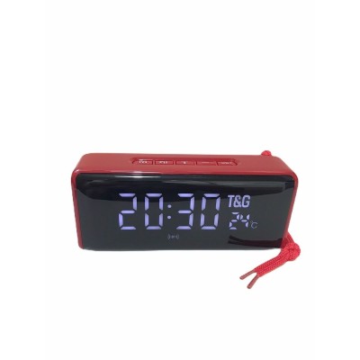 Портативная беспроводная Bluetooth колонка TG-174 с часами и градусником red