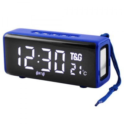 Портативная беспроводная Bluetooth колонка TG-174 с часами и градусником blue