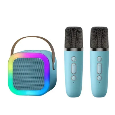 Детское беспроводное караоке K-12 Bluetooth колонка + 2 микрофона RGB подсветка голубой Детское беспроводное караоке K-12 Bluetooth колонка + 2 микрофона RGB подсветка голубой