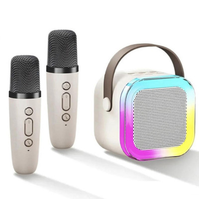 Детское беспроводное караоке K-12 Bluetooth колонка + 2 микрофона RGB подсветка белый Детское беспроводное караоке K-12 Bluetooth колонка + 2 микрофона RGB подсветка белый
