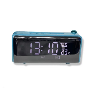 Портативная беспроводная Bluetooth колонка TG-174 с часами и градусником light blue