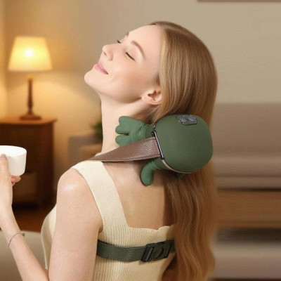 Массажер портативный аккумуляторный shoulder and neck massager для шеи и плеч с подогревом и имитацией рук зеленый
