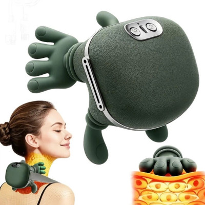 Массажер портативный аккумуляторный shoulder and neck massager для шеи и плеч с подогревом и имитацией рук зеленый