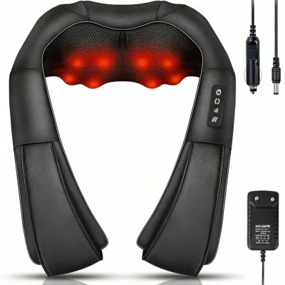 Массажер роликовый Massager of neck kneading Shiatsu для шеи, спины и всего тела с подогревом чёрный