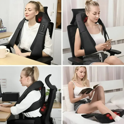 Массажер роликовый Massager of neck kneading Shiatsu для шеи, спины и всего тела с подогревом чёрный