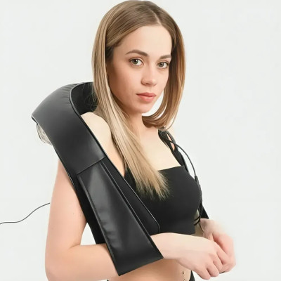 Массажер роликовый Massager of neck kneading Shiatsu для шеи, спины и всего тела с подогревом чёрный