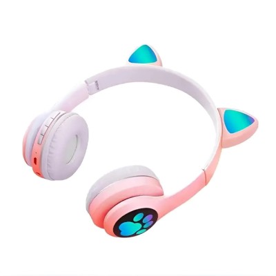 Бездротові навушники Bluetooth Cat VIV-23 microSD з підсвічуванням рожеві