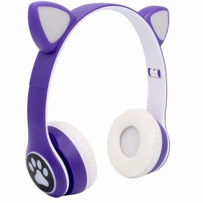 Бездротові навушники Bluetooth Cat VIV-23 microSD з підсвічуванням фіолетові