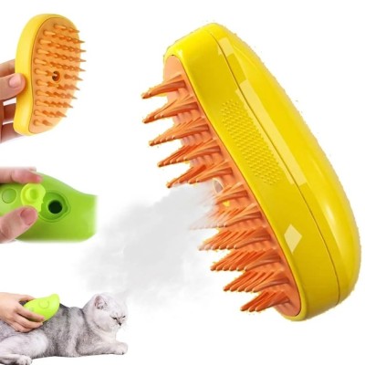 Паровая массажная щетка для животных  Pet Brush с функцией влажного вычесывания оранжевая