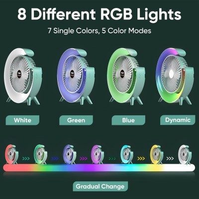 Вентилятор настільний акумуляторний Fan Portable USB RBG підсвічування зелене