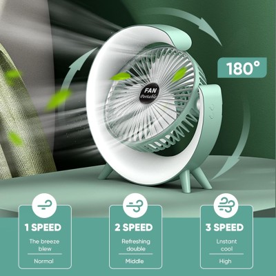 Вентилятор настільний акумуляторний Fan Portable USB RBG підсвічування синій