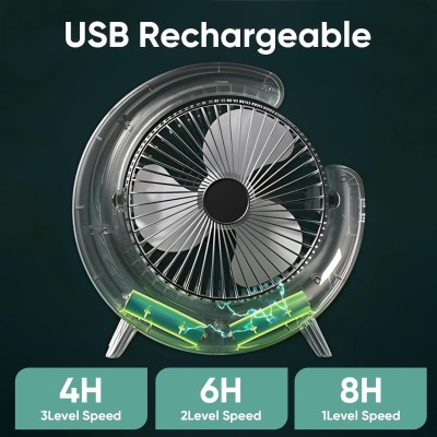 Вентилятор настільний акумуляторний Fan Portable USB RBG підсвічування зелене