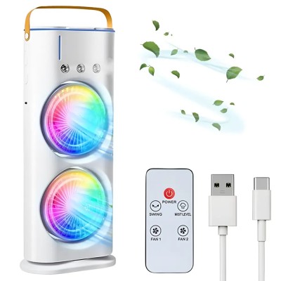 Міні-кондиціонер Mini Fan Double 3в1 RGB зволожувач повітря, вентилятор, нічник акумуляторний + пульт ДУ