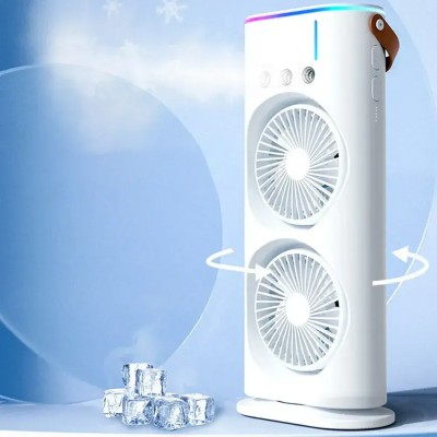 Міні-кондиціонер Mini Fan Double 3в1 RGB зволожувач повітря, вентилятор, нічник акумуляторний + пульт ДУ