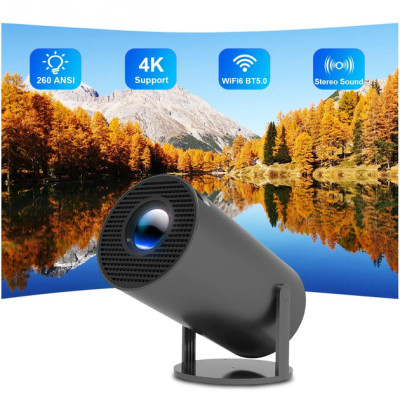 Портативный мини проектор Projector HY300 Ultra HD 4K до 130 дюймов, HDMI, поддержка Android и iOS, Bluetooth 5.0, Wi-Fi 6, мультимедийный домашний кинотеатр black