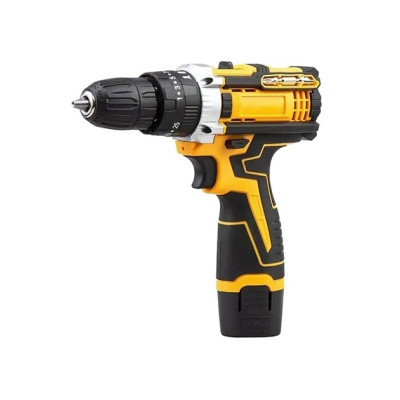 Шуруповерт аккумуляторный Drill дрель + 2 АКБ 12В + кейс с комплектом насадок чёрно-желтый