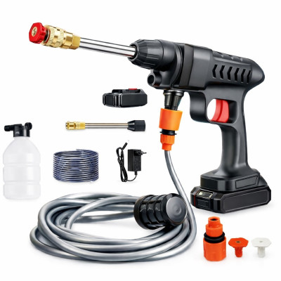 Автомойка высокого давления, аккумуляторная минимойка Water Gun для машины, пистолет-распылитель в кейсе, 2 АКБ  авто мойка чёрный
